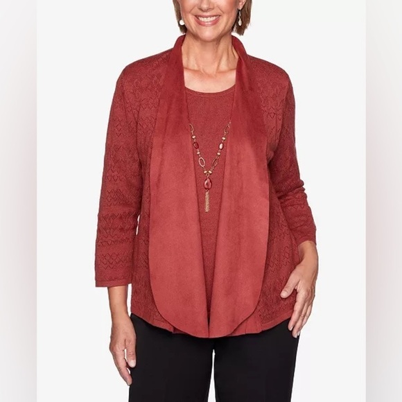 Alfred Dunner Women's Missy Catwalk Suede Pointelle 2 in 1‎ Sweater Size PS NWT - Picture 1 of 7